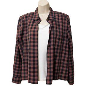 Christopher & Banks Shirt Jacket L Red Blue Plaid Print Long Sleeve Cotton